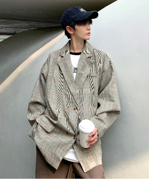 neos（ネオス）の「【neos -addictive design-】ルーズシルエット タータンチェック ダブル テーラード ジャケット（テーラードジャケット・メンズ・ベージュ/グレー・MEDIUM/X-LARGE/LARGE）」の13枚目の写真