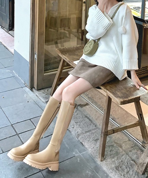 Futier land(フューティアランド)の「スリムフィットタンクロングブーツ(ブーツ・レディース・ブラック/ベージュ・36/37/38/39/40)」の1枚目の写真