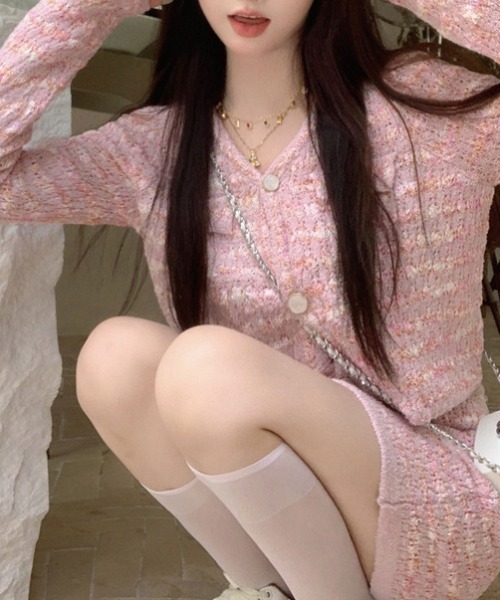 Jasmine Grandiflorum(ジャスミングランディフローラム)の「【Jasmine】ツイード風ニットセットアップ(セットアップ・レディース・ピンク・FREE)」の3枚目の写真