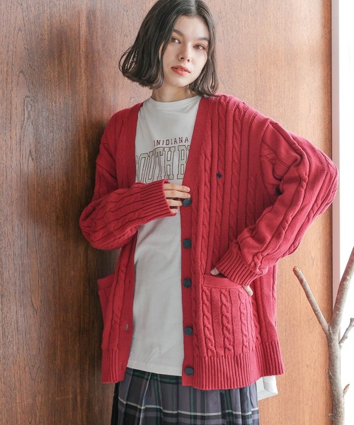 POLO BCS（ポロ ビーシーエス）の「【POLO BCS(ポロ・ビーシーエス)】コラボケーブルVカーディガン（カーディガン/ボレロ・レディース・アイボリー/レッド/ネイビー・FREE）」の12枚目の写真