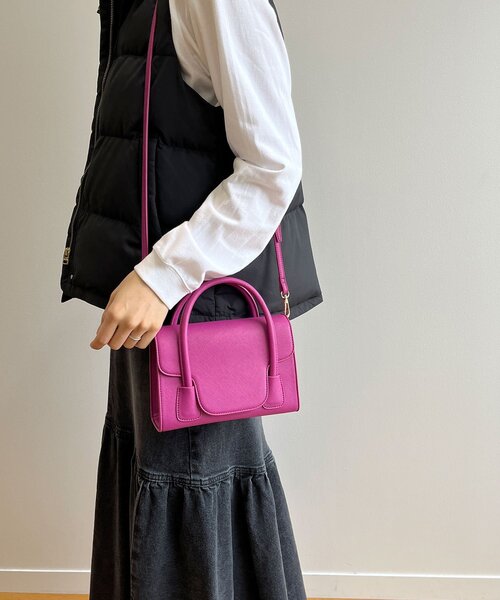 OPAQUE.CLIP(オペークドットクリップ)の「◆【2WAY】フラップミニバッグ(ショルダーバッグ・レディース・ライトグレー/ピンク系/ブラック・00)」の4枚目の写真