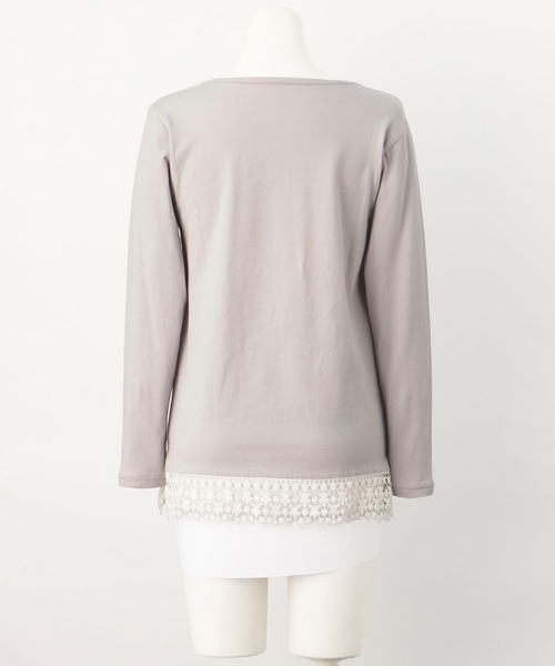 Viola e Viola(ヴィオラエヴィオラ)の「あったか綿裾見せレーストップス(Tシャツ/カットソー・レディース・ブラック/ライトグレー/ホワイト・L/LL/3L/M)」の15枚目の写真