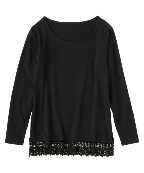 Viola e Viola(ヴィオラエヴィオラ)の「あったか綿裾見せレーストップス(Tシャツ/カットソー・レディース・ブラック/ライトグレー/ホワイト・L/LL/3L/M)」の18枚目の写真