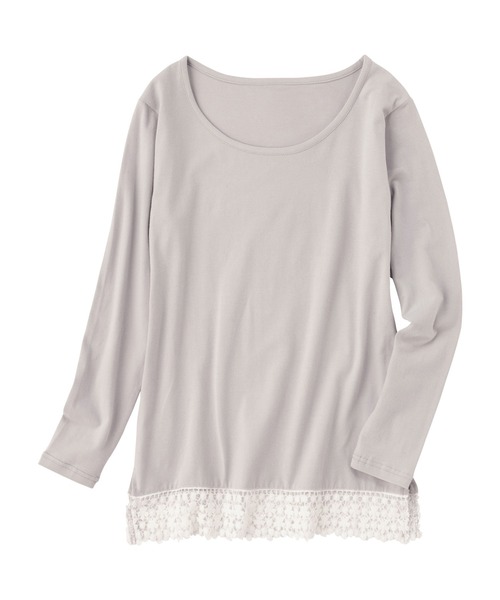 Viola e Viola(ヴィオラエヴィオラ)の「あったか綿裾見せレーストップス(Tシャツ/カットソー・レディース・ブラック/ライトグレー/ホワイト・L/LL/3L/M)」の19枚目の写真