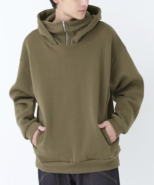 osharewalker（オシャレウォーカー）の「【廃盤】『裏起毛スタンドネックパーカー』（パーカー・メンズ・ブラック/カーキ・2/3）」の2枚目の写真