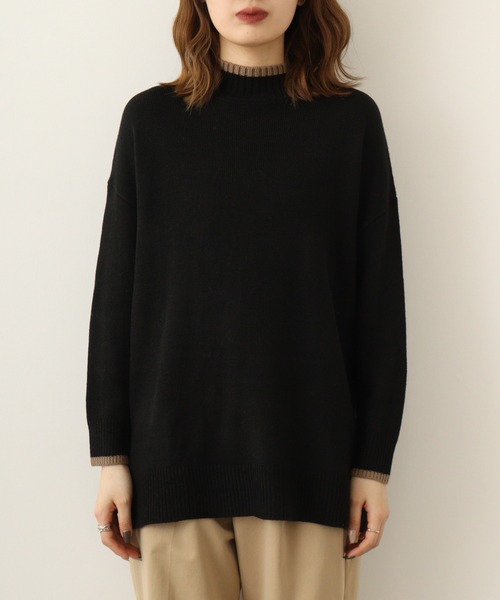 ニット セーター A.N.L 配色ロールネックロングニット レディース セール】A.N.L 配色ロールネックロングニット（ニット/セーター