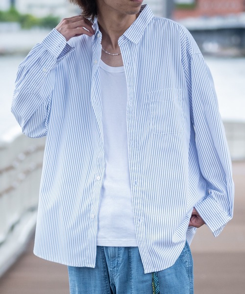 JOHN'S CLOSET（ジョンズクローゼット）の「【a】エステルブロード ストライプ バルーンスリーブシャツ（シャツ/ブラウス・メンズ・ブルー/ホワイト・MEDIUM/LARGE）」の2枚目の写真