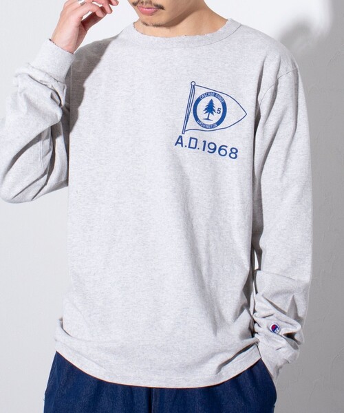 Champion（チャンピオン）の「【Champion/チャンピオン】プリントロンT 長袖Tシャツ ダメージ加工（Tシャツ/カットソー・メンズ・モスグリーン/ヘザーグレー/オフホワイト・M/L）」の3枚目の写真