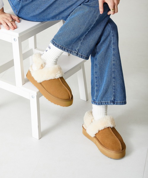 ORiental TRaffic（オリエンタルトラフィック）の「厚底ムートンサンダル 35402（スリッポン・レディース・ブラック/キャメル・S/M/L/LL/3L/SS）」の7枚目の写真