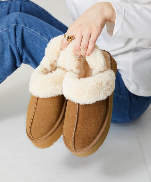 ORiental TRaffic（オリエンタルトラフィック）の「厚底ムートンサンダル 35402（スリッポン・レディース・ブラック/キャメル・S/M/L/LL/3L/SS）」の6枚目の写真