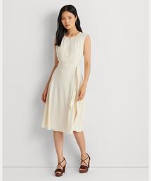 【RALPH LAUREN】ベルト付き クレープ ピンタック シャツドレス ローレン ラルフ ローレン LAUREN RALPH LAUREN ポルカドット