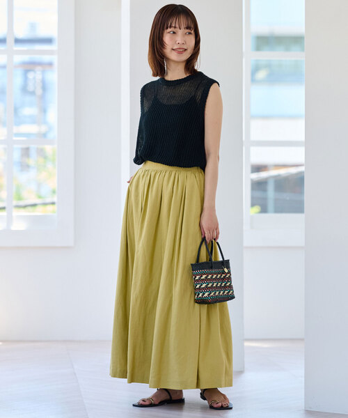 Natural by CLIP リネンレーヨンタックギャザースカート natural