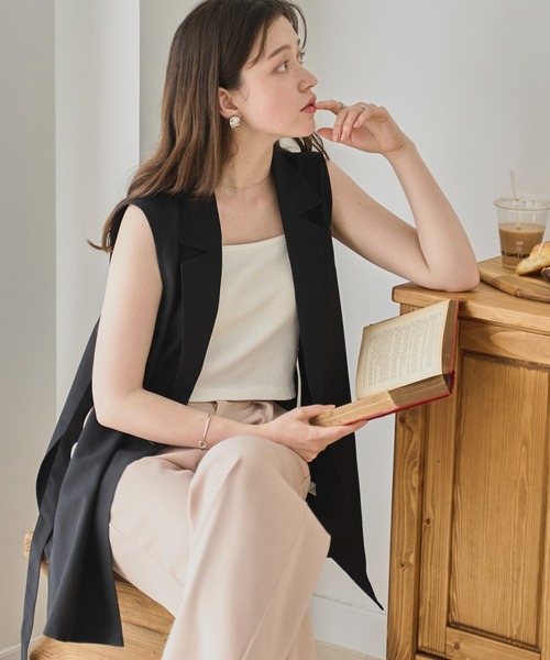 WEGO（ウィゴー）の「WEGO/リネンライクサイドベルトベスト（ベスト・レディース・ブラック/ナチュラル・FREE）」の14枚目の写真