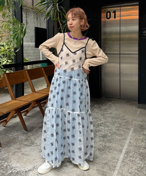 HELLO.SANFRANCISCO（ハローサンフランシスコ）の「【HELLO.SANFRANCISCO/ハローサンフランシスコ】ペチ付刺繍オーガンジーティアードキャミワンピ（ワンピース・レディース・ホワイト/ブラック・FREE）」の3枚目の写真