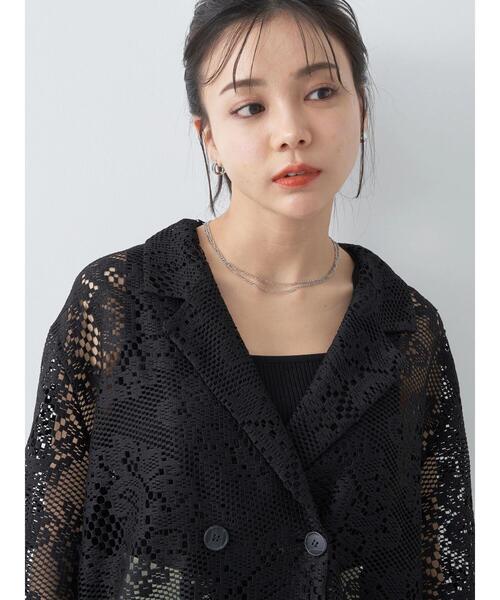earth music&ecology(アースミュージックアンドエコロジー)の「レースジャケット(テーラードジャケット・レディース・アイボリー/ブラック・FREE)」の11枚目の写真