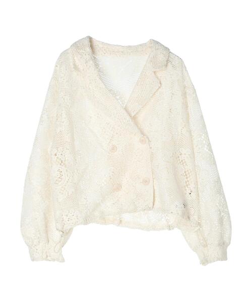 earth music&ecology(アースミュージックアンドエコロジー)の「レースジャケット(テーラードジャケット・レディース・アイボリー/ブラック・FREE)」の3枚目の写真