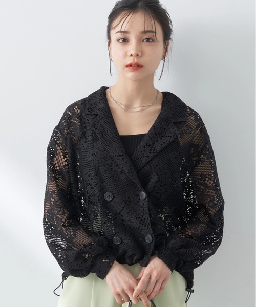 earth music&ecology(アースミュージックアンドエコロジー)の「レースジャケット(テーラードジャケット・レディース・アイボリー/ブラック・FREE)」の2枚目の写真