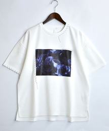 Starting Over（スターティングオーバー）の「abstract painting hand stitch double knit T-shirt/接触冷感 抽象画 プリント ハンドステッチ ダンボールニット クルーネック半袖Tシャツ（Tシャツ/カットソー）」