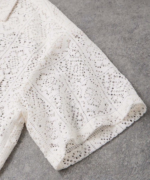 MONO-MART（モノマート）の「シアーレースジャガード ルーズシルエットオープンカラーシャツ（シャツ/ブラウス・レディース・アイボリー/ブルー/チャコール/ブラック/ブラウン/グレー・L/M）」の18枚目の写真