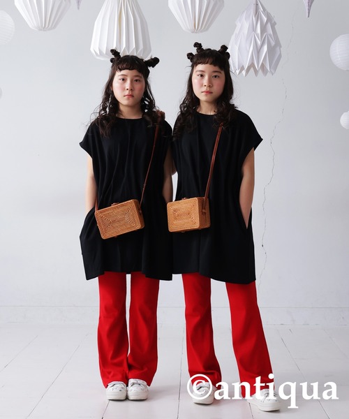 antiqua（アンティカ）の「リブフレアパンツ（その他パンツ・キッズ・グリーン系その他/オレンジ/レッド/アイボリー/ブラック/ブルーグリーン・140/150/160）」の6枚目の写真