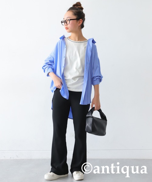 antiqua（アンティカ）の「リブフレアパンツ（その他パンツ・キッズ・グリーン系その他/オレンジ/レッド/アイボリー/ブラック/ブルーグリーン・140/150/160）」の10枚目の写真