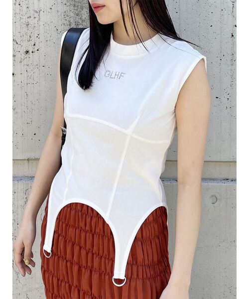 MURUA(ムルーア)の「ガーターヘムトップス(Tシャツ/カットソー・レディース・カーキ/ホワイト/ダークグレー・FREE)」の2枚目の写真