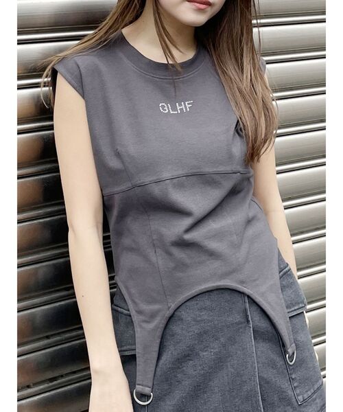 MURUA(ムルーア)の「ガーターヘムトップス(Tシャツ/カットソー・レディース・カーキ/ホワイト/ダークグレー・FREE)」の3枚目の写真