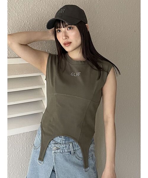 MURUA(ムルーア)の「ガーターヘムトップス(Tシャツ/カットソー・レディース・カーキ/ホワイト/ダークグレー・FREE)」の11枚目の写真