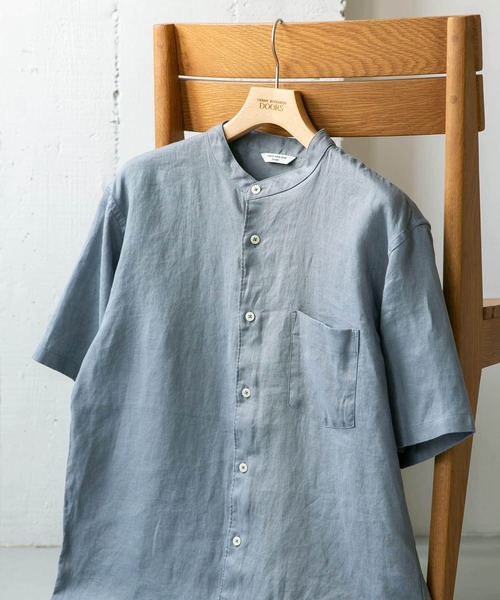 URBAN RESEARCH DOORS(アーバンリサーチドアーズ)の「シルケットリネン バンドカラーショートスリーブシャツ(シャツ/ブラウス・メンズ・ネイビー/ブルー系その他/グレー系その他/チャコールグレー/アイボリー/ホワイト系その他・X-LARGE/LARGE/MEDIUM)」の1枚目の写真