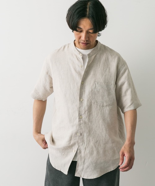 URBAN RESEARCH DOORS(アーバンリサーチドアーズ)の「シルケットリネン バンドカラーショートスリーブシャツ(シャツ/ブラウス・メンズ・ネイビー/ブルー系その他/グレー系その他/チャコールグレー/アイボリー/ホワイト系その他・X-LARGE/LARGE/MEDIUM)」の8枚目の写真