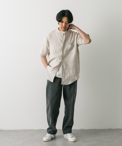 URBAN RESEARCH DOORS(アーバンリサーチドアーズ)の「シルケットリネン バンドカラーショートスリーブシャツ(シャツ/ブラウス・メンズ・ネイビー/ブルー系その他/グレー系その他/チャコールグレー/アイボリー/ホワイト系その他・X-LARGE/LARGE/MEDIUM)」の12枚目の写真