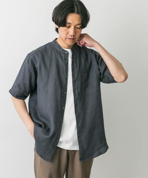 URBAN RESEARCH DOORS(アーバンリサーチドアーズ)の「シルケットリネン バンドカラーショートスリーブシャツ(シャツ/ブラウス・メンズ・ネイビー/ブルー系その他/グレー系その他/チャコールグレー/アイボリー/ホワイト系その他・X-LARGE/LARGE/MEDIUM)」の16枚目の写真