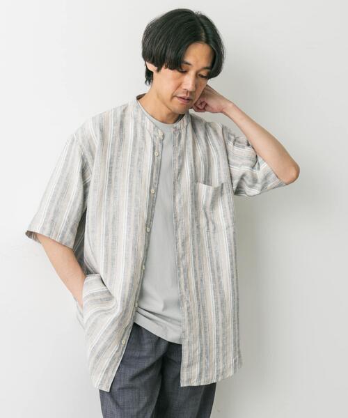 URBAN RESEARCH DOORS(アーバンリサーチドアーズ)の「シルケットリネン バンドカラーショートスリーブシャツ(シャツ/ブラウス・メンズ・ネイビー/ブルー系その他/グレー系その他/チャコールグレー/アイボリー/ホワイト系その他・X-LARGE/LARGE/MEDIUM)」の7枚目の写真