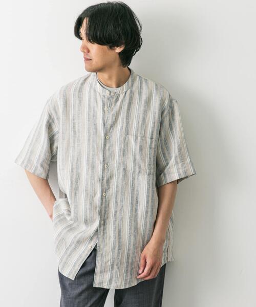 URBAN RESEARCH DOORS(アーバンリサーチドアーズ)の「シルケットリネン バンドカラーショートスリーブシャツ(シャツ/ブラウス・メンズ・ネイビー/ブルー系その他/グレー系その他/チャコールグレー/アイボリー/ホワイト系その他・X-LARGE/LARGE/MEDIUM)」の8枚目の写真