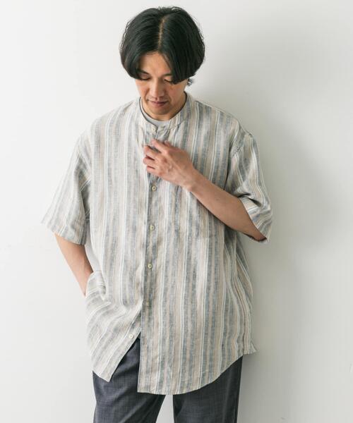 URBAN RESEARCH DOORS(アーバンリサーチドアーズ)の「シルケットリネン バンドカラーショートスリーブシャツ(シャツ/ブラウス・メンズ・ネイビー/ブルー系その他/グレー系その他/チャコールグレー/アイボリー/ホワイト系その他・X-LARGE/LARGE/MEDIUM)」の9枚目の写真