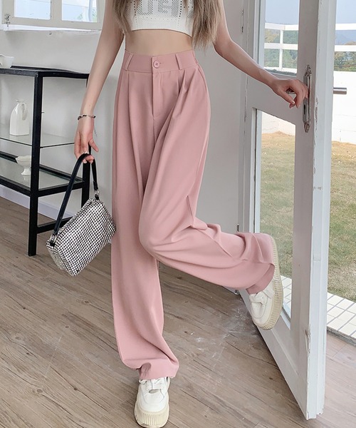 セール】ハイウエスト ツータック スラックス セミワイドパンツ