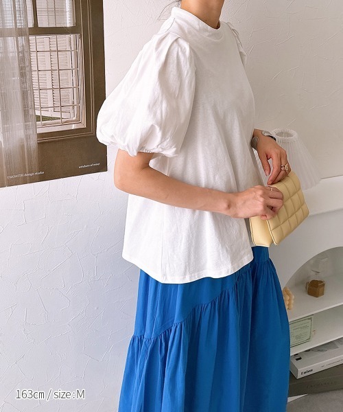nissen(ニッセン)の「【販売終了】綿100%バックリボンスタンドカラーパフスリーブカットソートップス(Tシャツ/カットソー・レディース・オフホワイト/ブラック・M/L)」の16枚目の写真