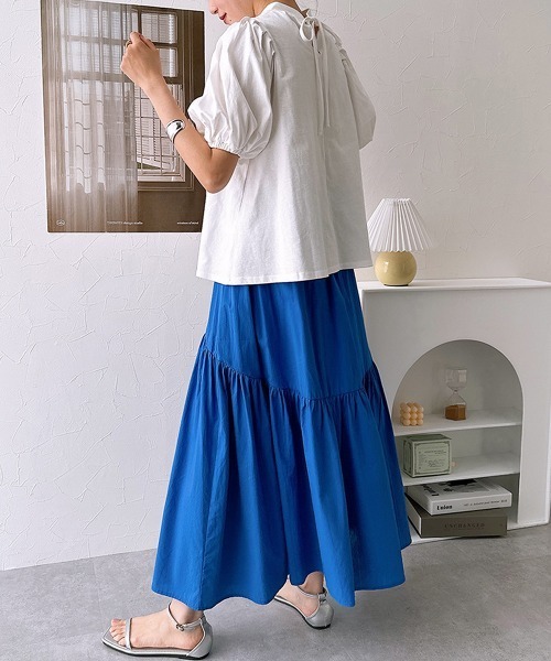 nissen(ニッセン)の「【販売終了】綿100%バックリボンスタンドカラーパフスリーブカットソートップス(Tシャツ/カットソー・レディース・オフホワイト/ブラック・M/L)」の13枚目の写真