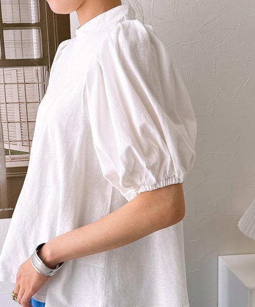 nissen(ニッセン)の「【販売終了】綿100%バックリボンスタンドカラーパフスリーブカットソートップス(Tシャツ/カットソー・レディース・オフホワイト/ブラック・M/L)」の22枚目の写真