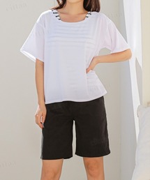 Dalfwin（ダールフィン）の「【4点セット】UPF50+ ボーダータンクトップ×ショーツ×Tシャツ×ハーフパンツ タンキニ セット水着　体型カバー UV日焼け対策（水着・レディース）」