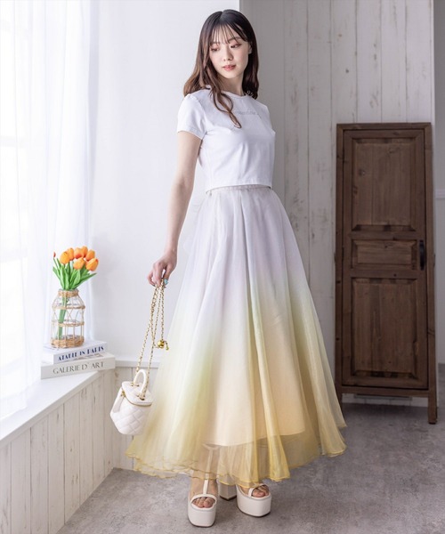 clear（クリア）の「グラデーションリボン付きフレアスカート［ふんわり 大人 フェミニン］≪再入荷≫（スカート・レディース・イエロー/グリーン・F）」の11枚目の写真