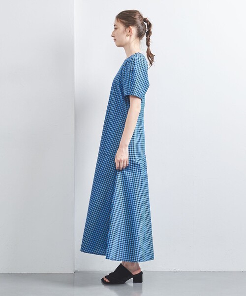 ＊美品【ユナイテッドアローズ】チェック　フレア　ワンピース　ブルー系　36 UNITED ARROWS（ユナイテッドアローズ）の「チェック
