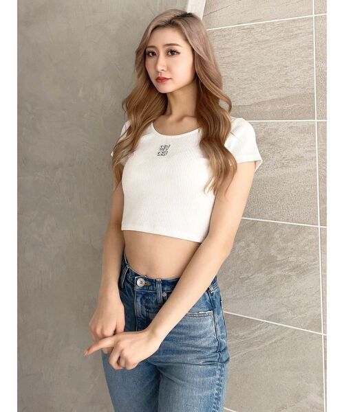 GYDA（ジェイダ）の「Square gyda STONE テレコ トップス（Tシャツ/カットソー・レディース・オフホワイト/ピンク/ブラック・FREE）」の7枚目の写真