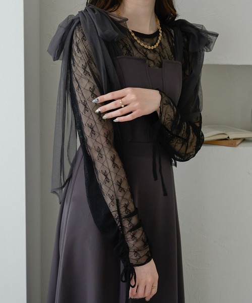 Ambre Neige(アンブルネージュ)の「tulle ribbon tops / チュールリボントップス(シャツ/ブラウス・レディース・オフホワイト/ブラック・FREE)」の18枚目の写真