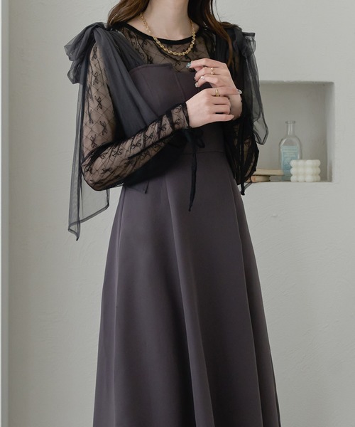 Ambre Neige(アンブルネージュ)の「tulle ribbon tops / チュールリボントップス(シャツ/ブラウス・レディース・オフホワイト/ブラック・FREE)」の17枚目の写真