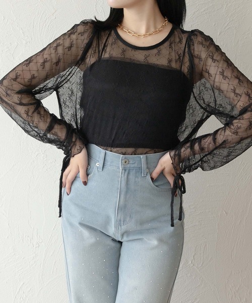 Ambre Neige(アンブルネージュ)の「tulle ribbon tops / チュールリボントップス(シャツ/ブラウス・レディース・オフホワイト/ブラック・FREE)」の9枚目の写真