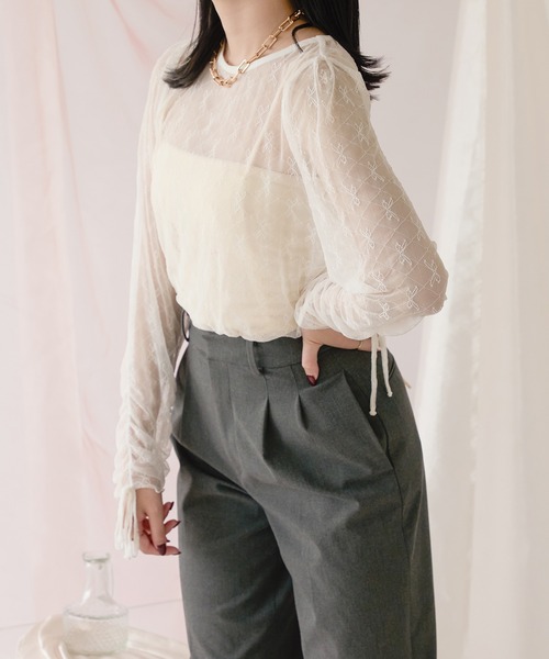 Ambre Neige(アンブルネージュ)の「tulle ribbon tops / チュールリボントップス(シャツ/ブラウス・レディース・オフホワイト/ブラック・FREE)」の3枚目の写真