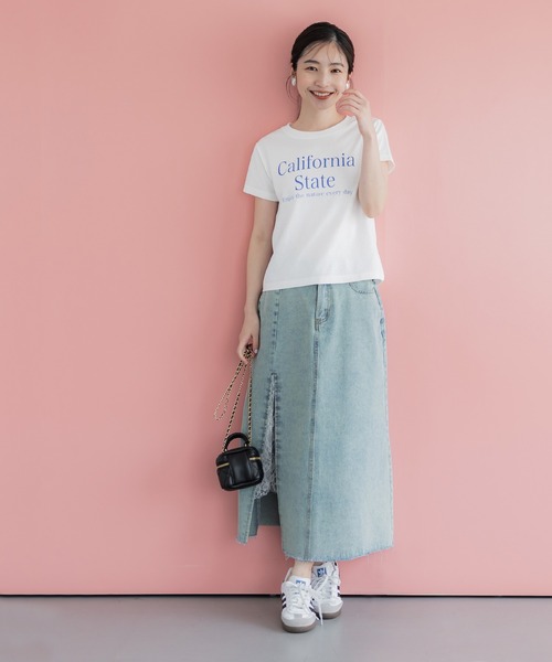 coca（coca）（コカ）の「ロゴプリントTシャツ【WEB限定】（Tシャツ/カットソー・レディース・グレー/ブルー/チャコール/ホワイト/ライトグレー・S/M/L）」の6枚目の写真