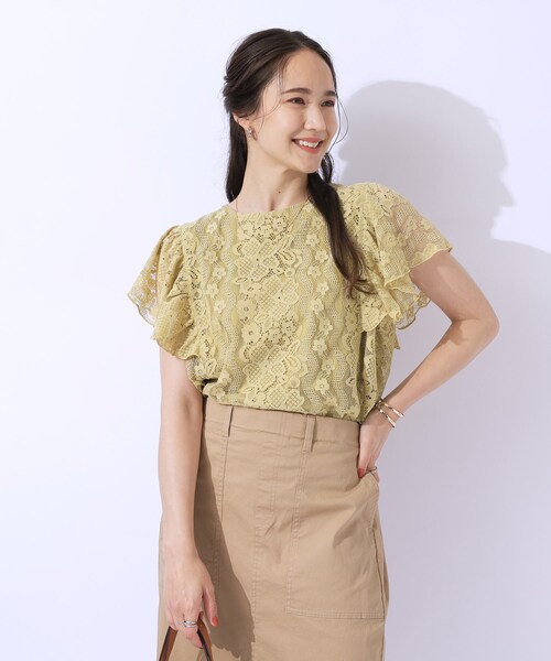 セール】【無理せずキレイ】ブラウス見え お袖フリルレーストップス（T