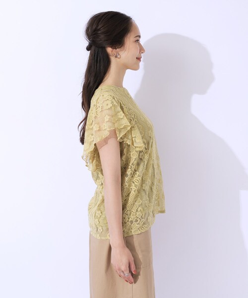 セール】【無理せずキレイ】ブラウス見え お袖フリルレーストップス（T